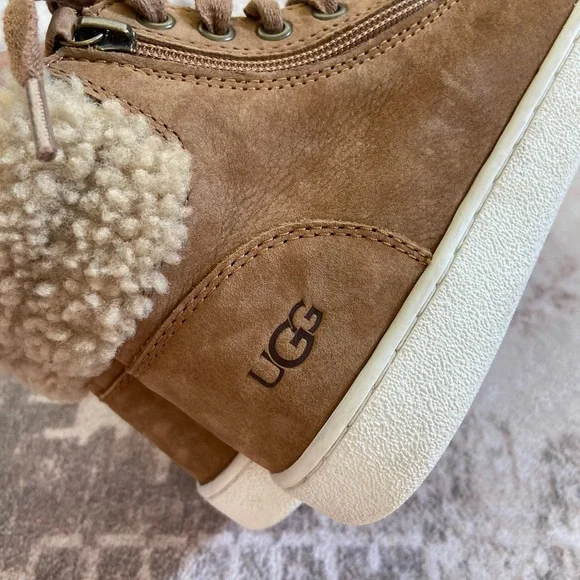 UGG Olive Sneakers in Brown Shearling Trim with Side Zip Size 6.5 - Picture 10 of 14